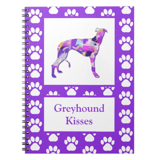 Greyhound Lurcher Dog Silhouette Paw Lila PY&B Notizblock (Vorderseite)
