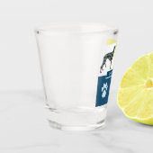 Greyhound / Lurcher Dog Silhouette & Paw Y&B Grid Schnapsglas (Links)