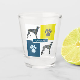 Greyhound / Lurcher Dog Silhouette & Paw Y&B Grid Schnapsglas