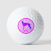 Greyhound Lurcher Dog Silhouette PinkBlue Monogram Golfball (Vorderseite)