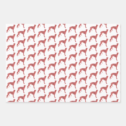 Greyhound Lurcher Dog Silhouette Red Merry Woofmas Geschenkpapier Set (Vorderseite 3)