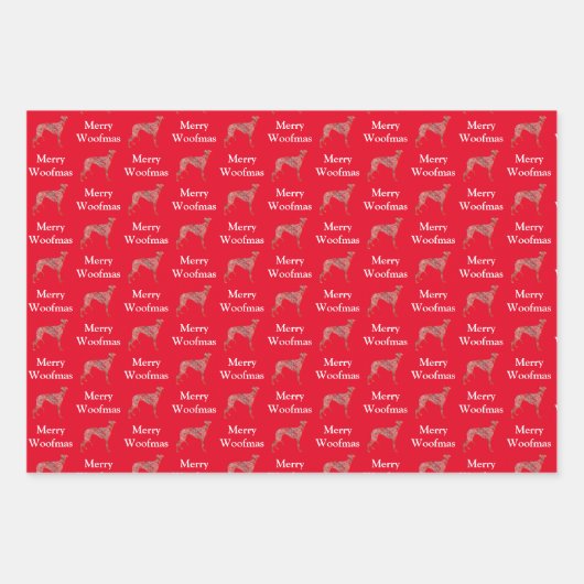 Greyhound Lurcher Dog Silhouette Red Merry Woofmas Geschenkpapier Set (Vorderseite)