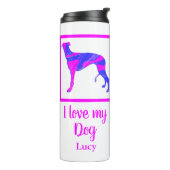 Greyhound/Lurcher Hund Hot Pink & Blue Silhouette Thermosbecher (Nach links gedreht)