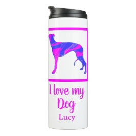 Greyhound/Lurcher Hund Hot Pink & Blue Silhouette Thermosbecher