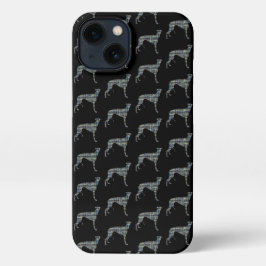 Greyhound Lurcher Niedlich Dog Silhouette Grid Bla iPhone 13 Hülle