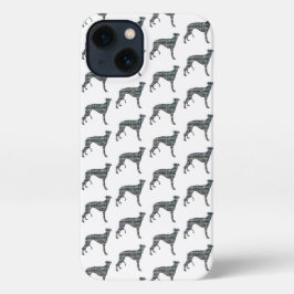 Greyhound Lurcher Niedlich Dog Silhouette Grid Whi iPhone 13 Hülle