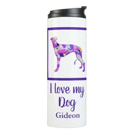 Greyhound Lurcher Niedlich Dog Silhouette Lila PY& Thermosbecher (Nach links gedreht)