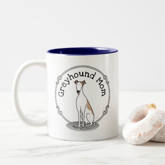 Greyhound-Mama (weiß) Niedlicher Hund Mama Funny Zweifarbige Tasse (Mit Donut)