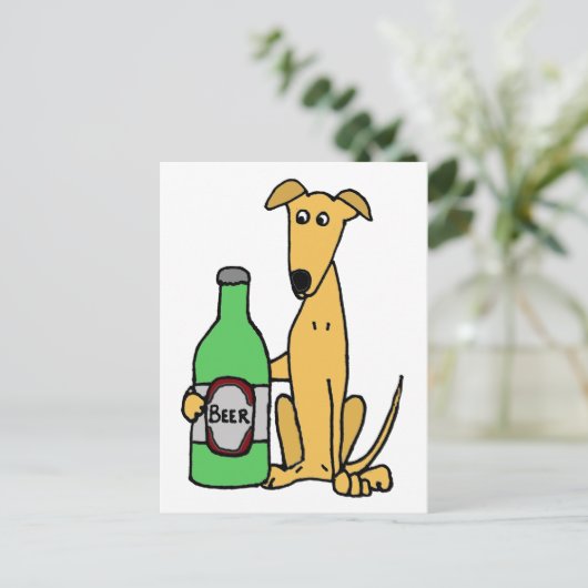 Greyhound mit Bierflasche Postkarte (Stehend Vorderseite)