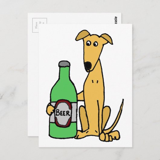 Greyhound mit Bierflasche Postkarte (Vorne/Hinten)