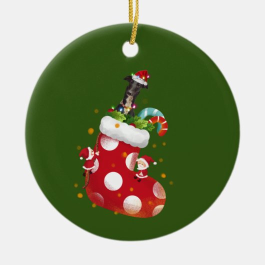 Greyhound mit Hat LIGHTS Weihnachten Keramik Ornament (Vorne)