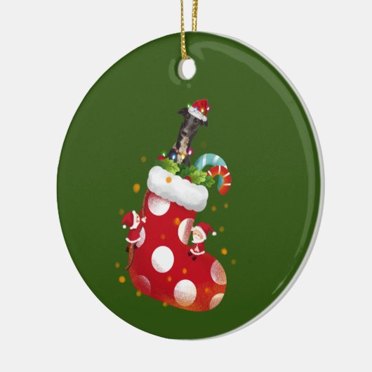 Greyhound mit Hat LIGHTS Weihnachten Keramik Ornament (Links)