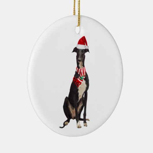 Greyhound mit Hat Scaft Weihnachten Keramik Ornament (Rechts)