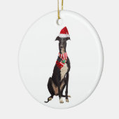 Greyhound mit Hat Scaft Weihnachten Keramik Ornament (Links)