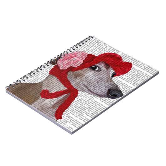 Greyhound mit Red Wooly Hat 2 Notizblock (Linke Seite)