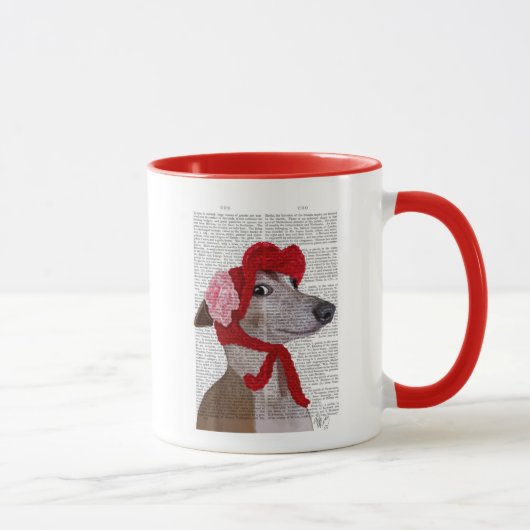 Greyhound mit Red Wooly Hat 2 Tasse (Rechts)