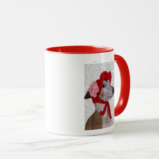 Greyhound mit Red Wooly Hat 2 Tasse (VorderseiteRechts)