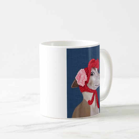Greyhound mit Red Wooly Hat Kaffeetasse (VorderseiteRechts)