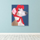 Greyhound mit Red Wooly Hat Leinwanddruck (Insitu (Holzboden))