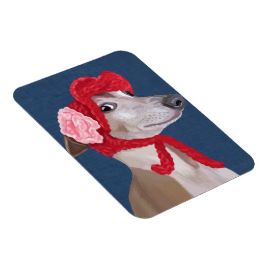 Greyhound mit Red Wooly Hat Magnet (Rechte Seite)