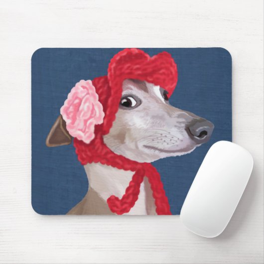 Greyhound mit Red Wooly Hat Mousepad (Mit Mouse)