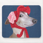 Greyhound mit Red Wooly Hat Mousepad (Vorne)