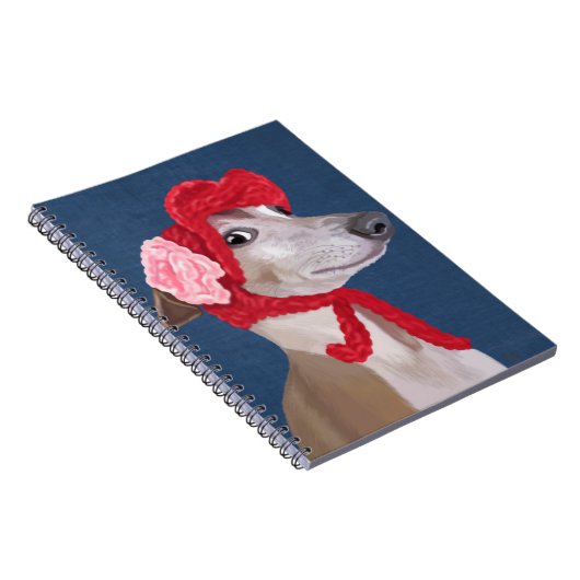 Greyhound mit Red Wooly Hat Notizblock (Rechte Seite)