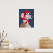 Greyhound mit Red Wooly Hat Poster (Küche)