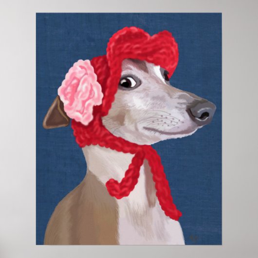 Greyhound mit Red Wooly Hat Poster (Vorne)