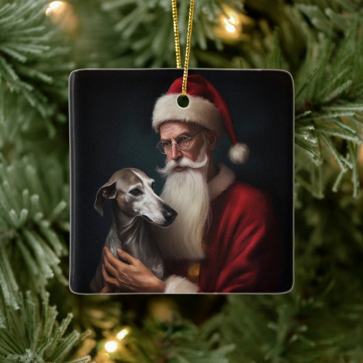 Greyhound mit Weihnachtsfeiern Keramikornament (Baum)