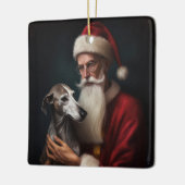 Greyhound mit Weihnachtsfeiern Keramikornament (Links)
