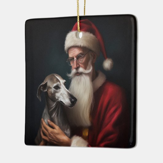 Greyhound mit Weihnachtsfeiern Keramikornament (Links)