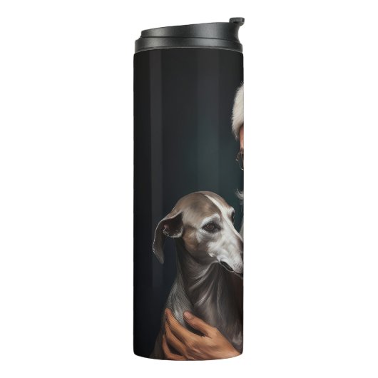Greyhound mit Weihnachtsfeiern Thermosbecher (Nach links gedreht)