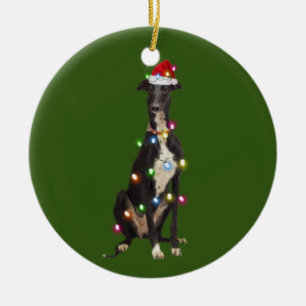 Greyhound mit Weihnachtsschäfte Weihnachtsmannmü Keramik Ornament