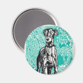 Greyhound Moriz Jung Gemälde druckende Tierhundeku Magnet (Vorderseite/Rückseite)