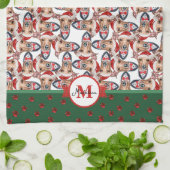 Greyhound Muster Monogram Christmas Dog Geschirrtuch (Gefaltet)