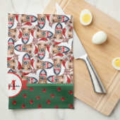 Greyhound Muster Monogram Christmas Dog Geschirrtuch (Viertel Falte)