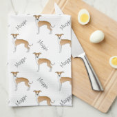 Greyhound-Muster von Fauna und Weiß mit Namen Geschirrtuch (Viertel Falte)