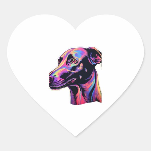 Greyhound Neon Design Herz-Aufkleber (Vorderseite)