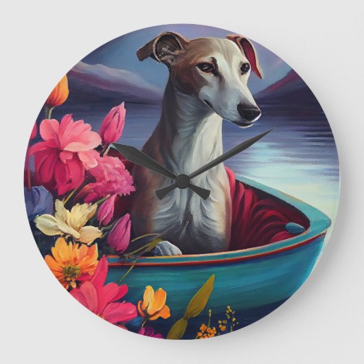 Greyhound on a Paddle: Ein Landschaftliches Abente Große Wanduhr (Vorderseite)