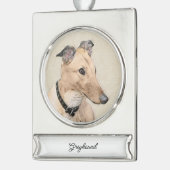 Greyhound Painting - Niedliche Original Hunde Kuns Banner-Ornament Silber (Links)