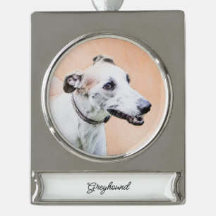 Greyhound Painting - Niedliche Original Hunde Kuns Banner-Ornament Silber