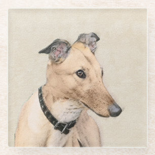 Greyhound Painting - Niedliche Original Hunde Kuns Glasuntersetzer