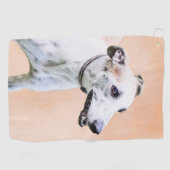 Greyhound Painting - Niedliche Original Hunde Kuns Golfhandtuch (Horizontal)