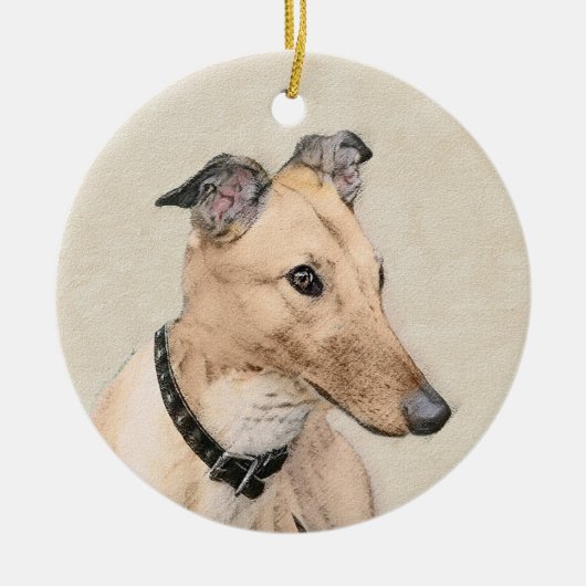 Greyhound Painting - Niedliche Original Hunde Kuns Keramik Ornament (Vorne)