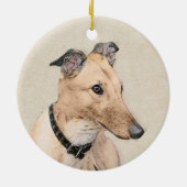 Greyhound Painting - Niedliche Original Hunde Kuns Keramik Ornament (Hinten)