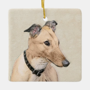 Greyhound Painting - Niedliche Original Hunde Kuns Keramikornament