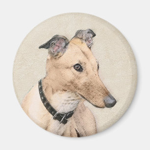 Greyhound Painting - Niedliche Original Hunde Kuns Magnet