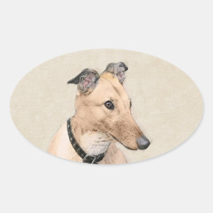 Greyhound Painting - Niedliche Original Hunde Kuns Ovaler Aufkleber