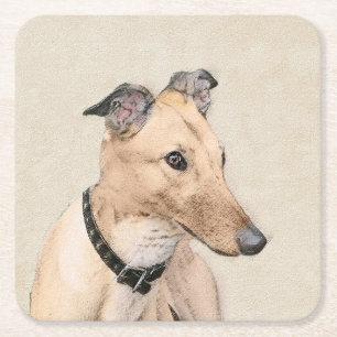 Greyhound Painting - Niedliche Original Hunde Kuns Rechteckiger Pappuntersetzer